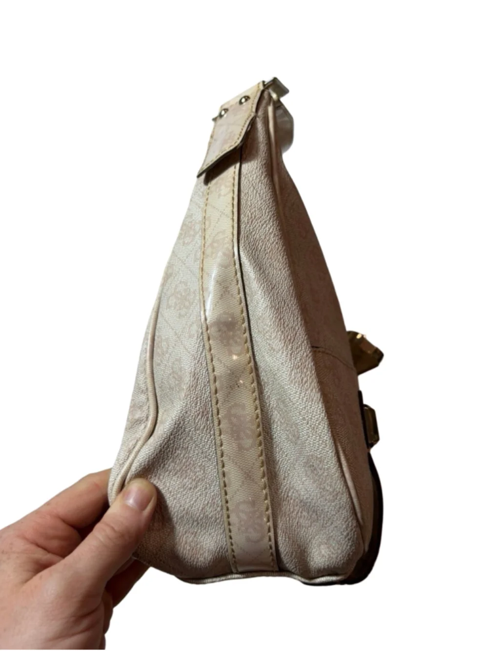 Y2K Guess Metallic Blush Pink Monogram Hobo Shoulder Bag Logo Lock Purse